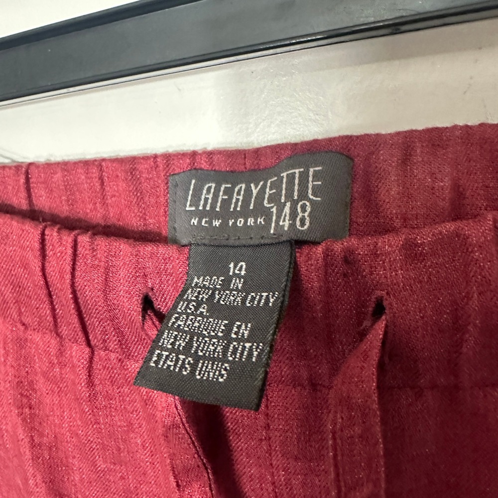 Lafayette 148 Pants Burgundy Red 100% Linen Wide Leg High Rise Womens 14 - Picture 4 of 5